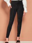Sequined High Waist Skinny Pants Elegant Elasticity Pants For Spring & Summer Women's Clothing