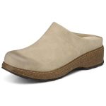 Shibever Clogs For Women Mules Shoes Leather Slip On Clog Closed Toe Comfortable Mules Beige Size 7