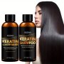 Rozino Keratin Shampoo And Conditioner Set 2PCS - Deep Conditioning And Cleaning Care For Dry Hair Unisex-adult Glycerin Enriched Smooth Silky Finish Hydrating Long-lasting