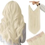 Youngsee 135G Invisible Wire Hair Extensions Real Human Hair Platinum Blonde Fish Wire Hair Extensions Soft And Shiny Real Hair