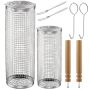 2 Pack Bbq Rolling Grill Baskets For Braai Grilling Wooden Handle-men Gift