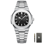 Poedagar - Iron Black & Silver Men's Sport Watch With Apex Fountain Pen