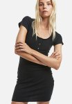 Button-top Ribbed Dress - Black