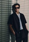 Regular Fit Linen-blend Resort Shirt - Black