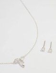 Silver Cubic Zirconia Bow Necklace & Earrings Set