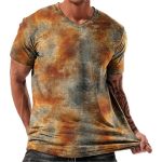 Short Sleeve Tops For Men Trendy Casual V Neck Fitted T Shirt Vintage Abstract Art Warm Stripe Print Basic Tees Lightweight Comf