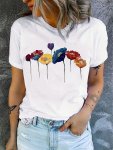 Floral Print Crew Neck T-Shirt Casual Short Sleeve T-Shirt For Spring & Summer Women's Clothing