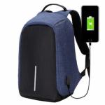 Anti-theft Backpack With USB Charging Port - Navy Blue
