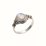 Elegant Moonstone Engagement Ring For Women - Handcrafted Silvery Victorian Style With Imitation Pearls August Birthstone Alloy