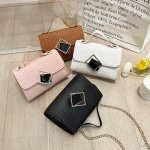 Girl's Simple Fashionable Stripe Print Solid Color Crossbody Bag With Chain And Handle Zipper Closure Trendy Sling Bag For Outdo