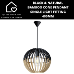 Black & Natural Bamboo Round Pendant Single Light Fitting - 300MM