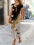 Butterfly Print Pocket Dress Crew Neck Short Sleeve Dress Casual Every Day Dress Women's Clothing