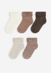 5-PACK Anti-slip Terry Socks - Brown & Beige