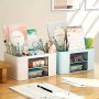 Multifunctional Desk Organizer With 2 Drawers Office Stationery Storage Box Vanity Dresser Organizer School Supplies Holder - Made With Durable Plastic Material