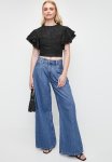 Anglaise Frill Sleeve Shell - Black