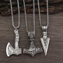 3 Pieces Viking Necklaces For Men - Viking Hammer Norse Compass Celtic Knot Wolf Ax Pendant Nordic Amulet Pendant Necklace Holiday Father's Day Gift Jewelry Gift