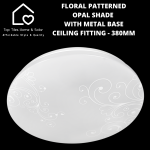 Floral Patterned Opal Shade With Metal Base Ceiling Fitting - 380MM