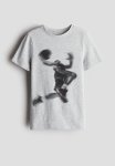 Printed Cotton T-Shirt - Light Grey Marl