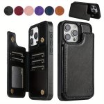 Wallet Solid Color Double Button Side Sticker With Card Slot Rfid Blocking Kickstand Magnetic Flip Pu Artificial Leather Case Fo