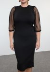 Black Sleeves Tulle Midi Length Knitwear Dress