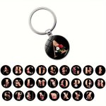 26 Letter Flower Keychain Round Pendant Keyring Bag Backpack Charm Car Hanging Pendant Earbud Case Cover Accessories Women Daily