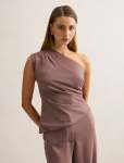 Willow Asymmetrical Tuck Top - 18 Mocha Pinstripe Set