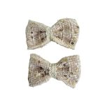 Large Beige Sequin Bow Hair Clip Sparkly Party & Occasion Style - Set Of 2