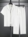 2PCS Men's Summer Spring Fashionable And Simple Short Sleeve Button Casual Lapel Simple Shirt And Pants Trendy And Versatile Sui
