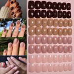 96PCS Solid 4DIFFERENT Nude Colors Glossy Wearable Nail Art Lovely Short Square Fake Nails Detachable Finished False Nails Press