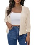 Aamilife Women's 3 4 Sleeve Cropped Cardigans Sweaters Jackets Open Front Hollow Out Short Shrugs Apricot M