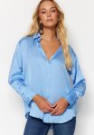 Oversize clothing Satin Woven Shirt - Blue