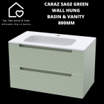 Caraz Sage Green Wall Hung Basin & 2 Drawer Vanity - 800MM