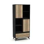 Lisbon Display Cabinet Black With Oak Melamine
