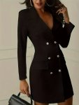 Double Breasted Suit Solid Dress Elegant Long Sleeve Dress For Office & Work Women's Clothing