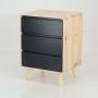 Kuva Pine Three Drawer Side Table With Groove Handles - Black