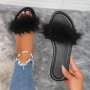 Women's Faux Fluffy Fur Sandals Slip On Lightweight Flat Soft Sole Slides Non-slip Summer Beach Slides