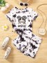 Trendy Red Tie Dye 2PCS Girls Set Girl's Figure Graphic T-Shirt Top + Shorts Set For Casual Outdoor Summer Outfit