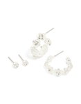Silver Diamante Flower Hoop & Classic Stud Earrings 2-PACK