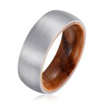 Men's Olive Wood Brushed Silver Tungsten Ring R-124 - 14