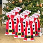 1 Set Santa Claus Red Tops Plastic Candy Bags With Golden Tie Wire Christmas Party Gift Wrapping Supplies Kids Gift Candy Bag Na