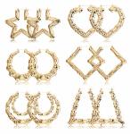 Hanpabum Bamboo Hoop Earrings For Women Gold Bamboo Heart Hoop Earrings 90S Large Geometric Door Knocker Earrings Hip-pop Fashio