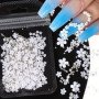 Elegant White Flower Nail Jewelry Set With Silver Beads And Rhinestones - Perfect For Diy Nail Art And Accessories