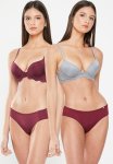 Kangol 2 Pack Shiny Mf Double Push-up Bra - Burgundy & Silver