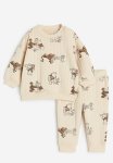 2-PIECE Patterned Sweatshirt Set - Beige