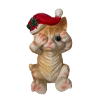 ALX630550-1 Cat With Xmas Hat Polyresin 9.5X7.5X13.5CM See No Evil