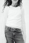 Picot-trimmed Ribbed Top - Natural White