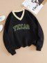 Women's Long Sleeve Sports Casual V Neck Sweatshirt Simple Letter Print Graphic Women's Sportswear & Clothing