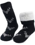 Men Winter Thermal Fleece Lining Knit Non Slip Socks Black Printed