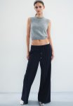 Wide Pull-on Trousers - Navy Blue pinstriped
