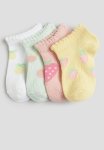 4-PACK Shaftless Socks - Pink Yellow Green White Multi